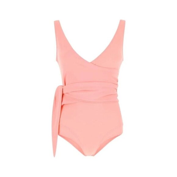 Lisa Marie Fernandez Dree Lousie Wrap Front One-Piece in Peach Crepe 1 Small New - Picture 9 of 13